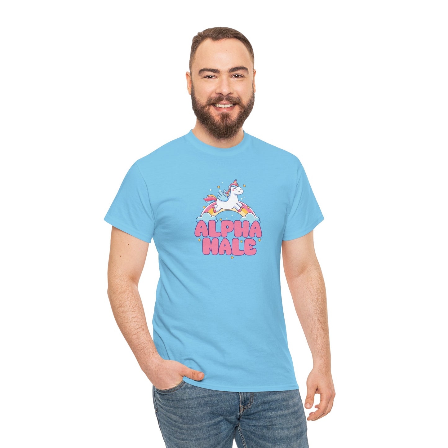 Funny 'Alpha Male' Unicorn and Rainbow Novelty T-Shirt