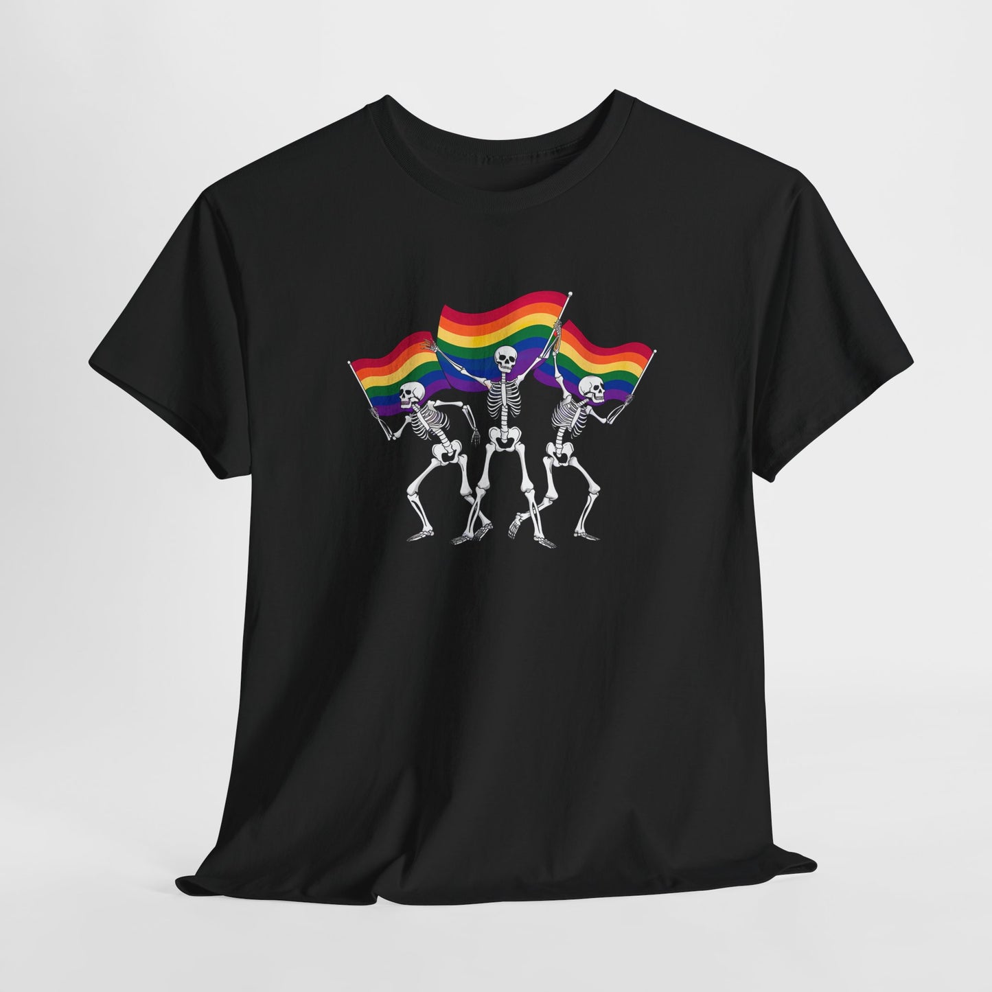 Pride Celebration Tee, Rainbow Skeletons Shirt, Unisex Cotton T-Shirt, LGBTQ+ Apparel, Fun Party Wear, Festival Top