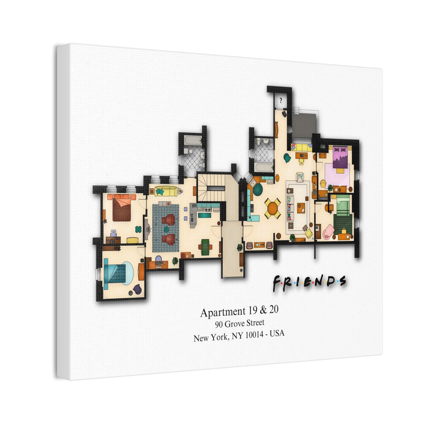 Friends TV Show Apartments 19 & 20 Layout Canvas Prints - Various Size Options