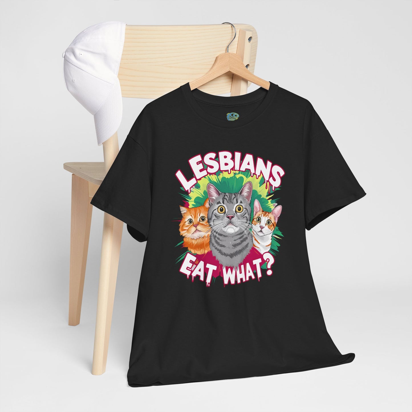 Lesbians Eat What? Unisex Heavy Cotton Tee - Fun & Quirky Cat Design