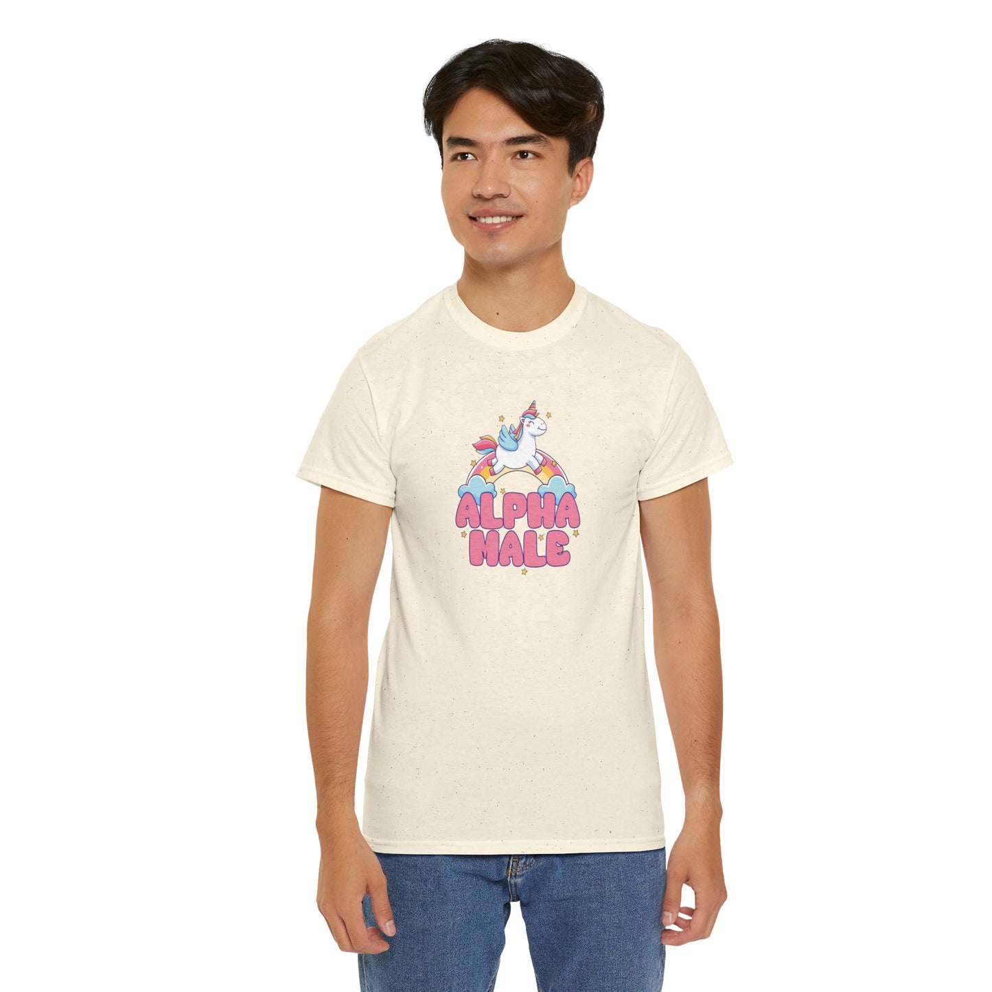 Funny 'Alpha Male' Unicorn and Rainbow Novelty T-Shirt