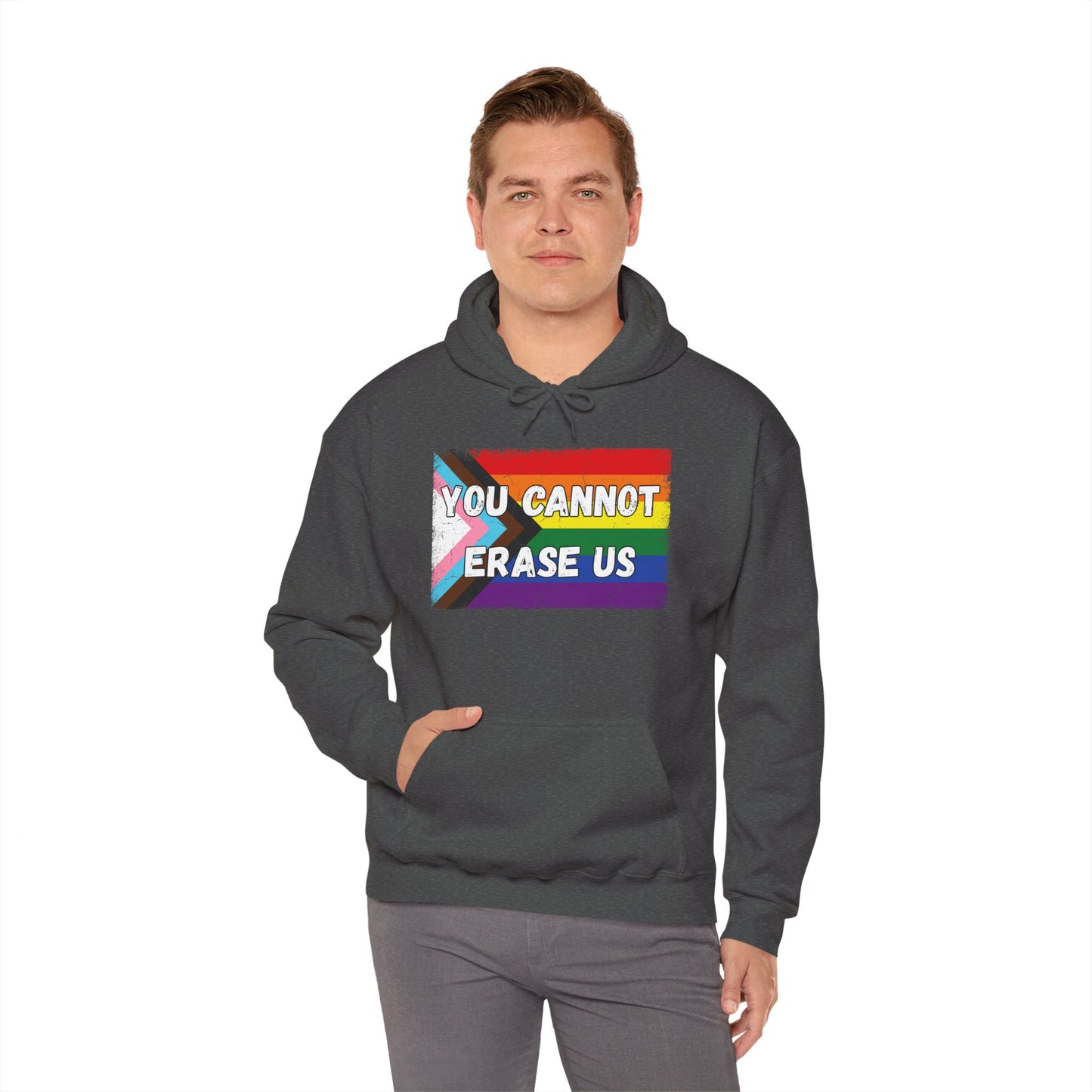 Pride Message Hoodie, LGBTQ+ Sweater, You Cannot Erase Us Sweatshirt, Unisex Hooded Sweatshirt, Inclusive Apparel