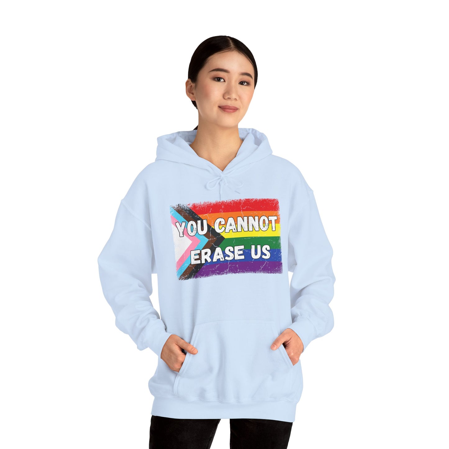 Pride Message Hoodie, LGBTQ+ Sweater, You Cannot Erase Us Sweatshirt, Unisex Hooded Sweatshirt, Inclusive Apparel