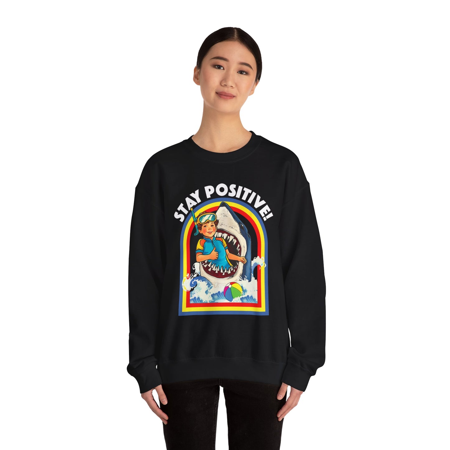 Funny Vintage Retro Shark 'Stay Positive' Sweatshirt