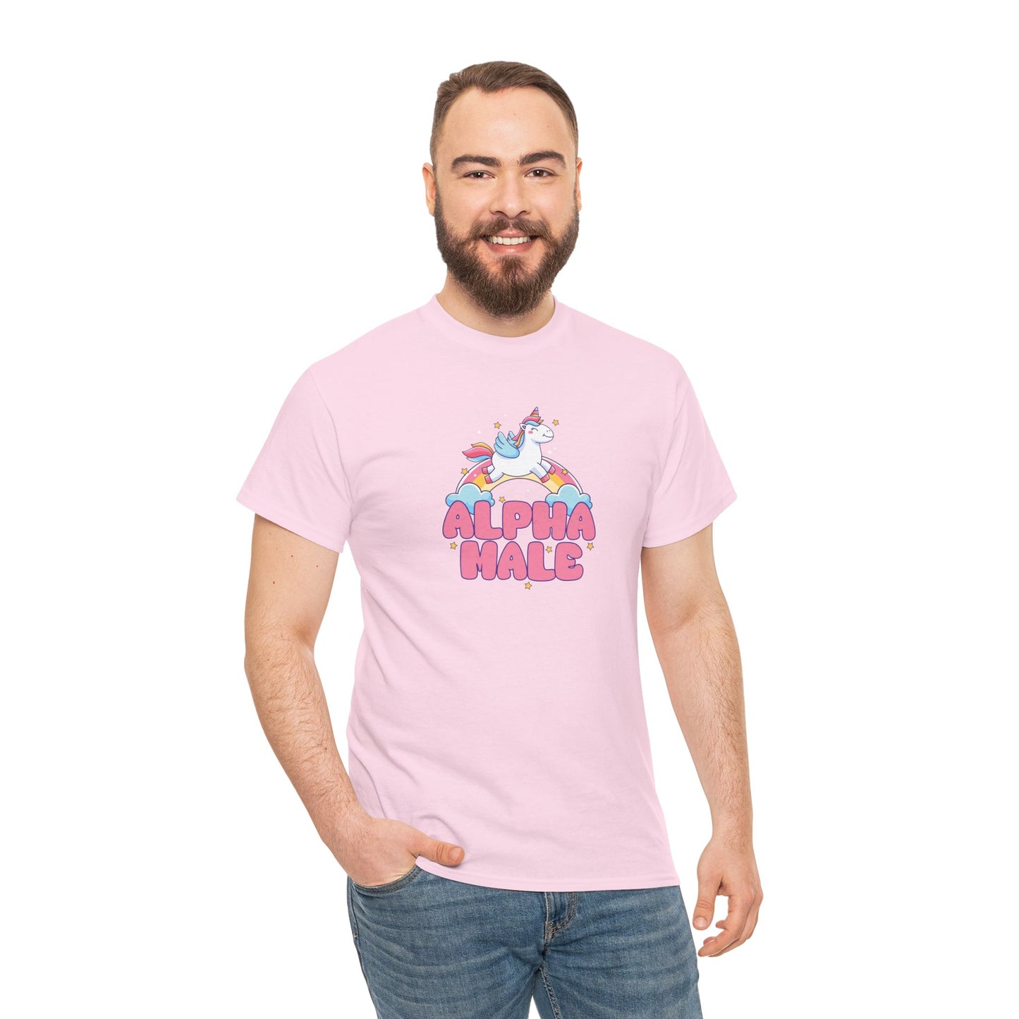 Funny 'Alpha Male' Unicorn and Rainbow Novelty T-Shirt