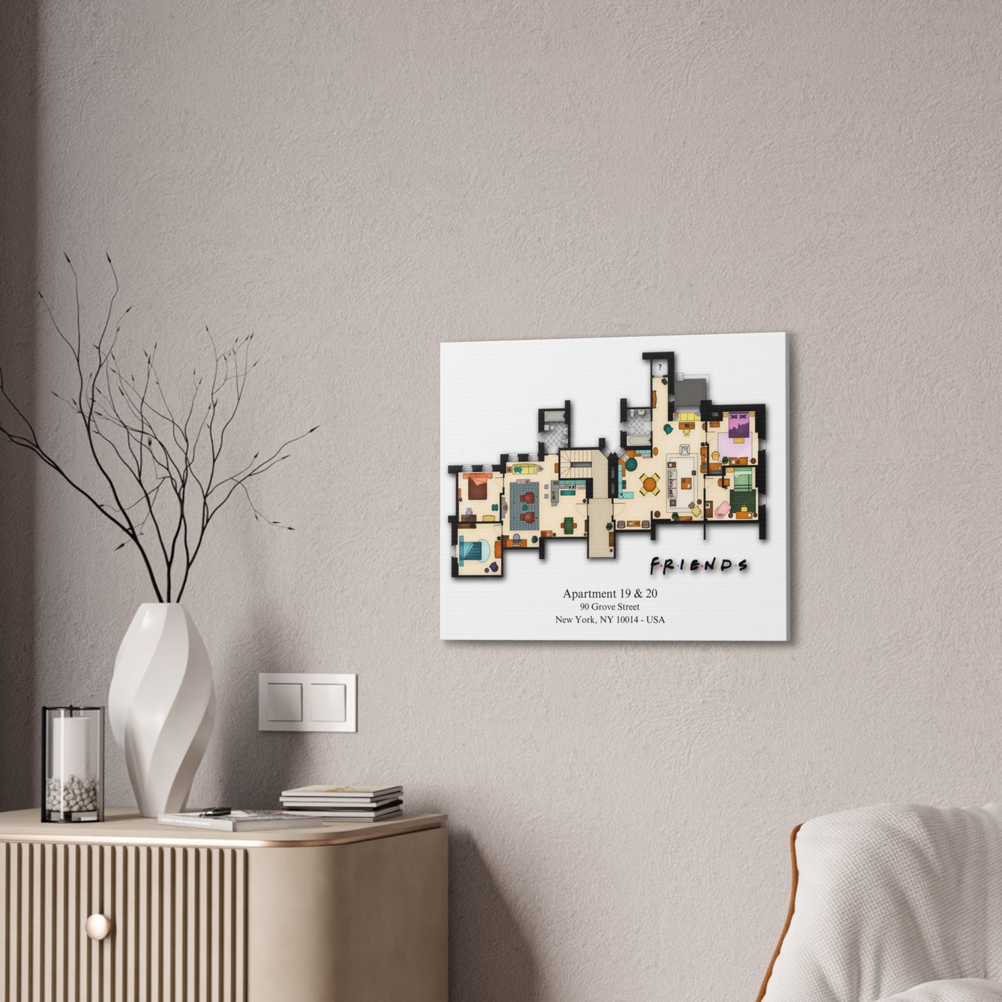 Friends TV Show Apartments 19 & 20 Layout Canvas Prints - Various Size Options