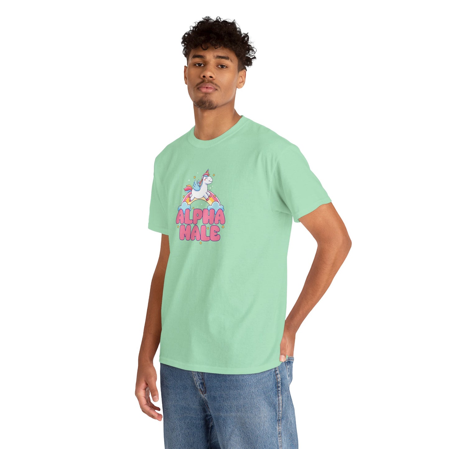 Funny 'Alpha Male' Unicorn and Rainbow Novelty T-Shirt
