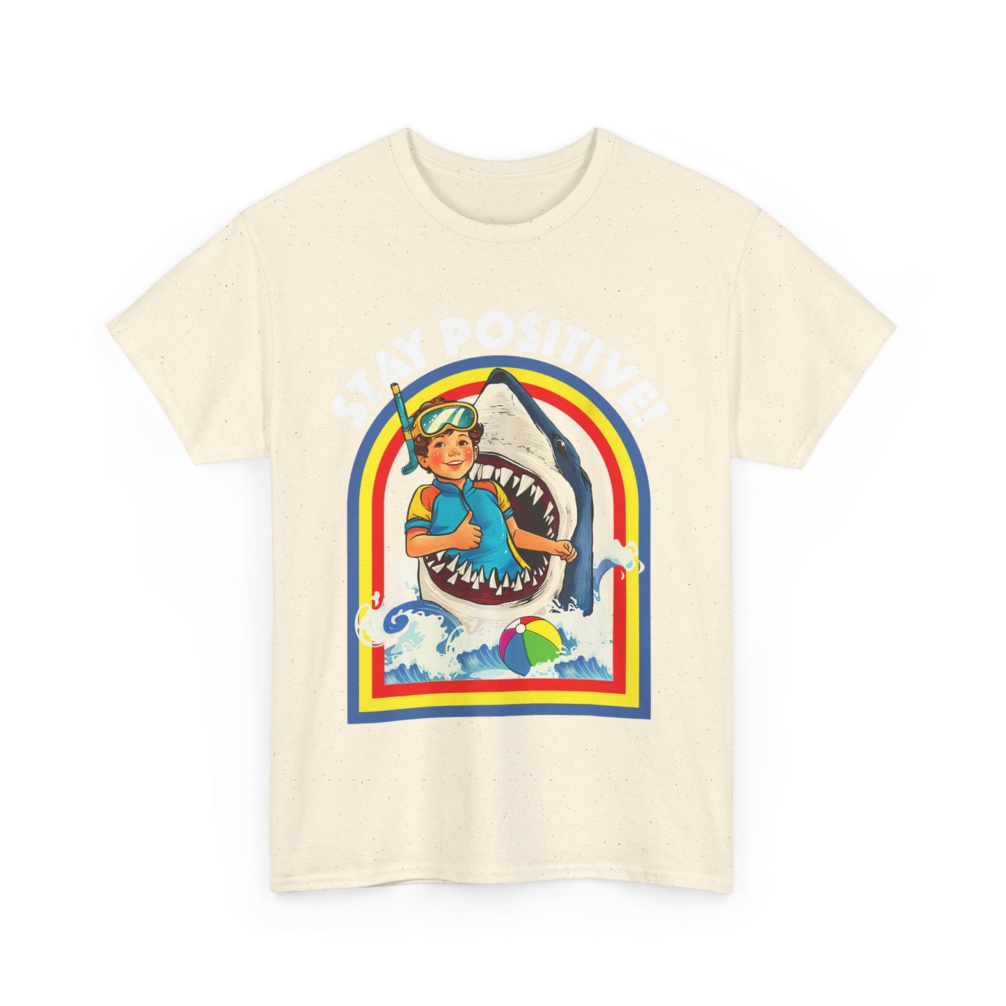 Funny, Retro 'Stay Positive' Shark Tee