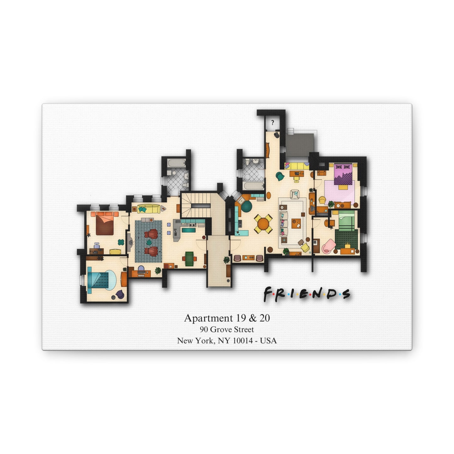 Friends TV Show Apartments 19 & 20 Layout Canvas Prints - Various Size Options