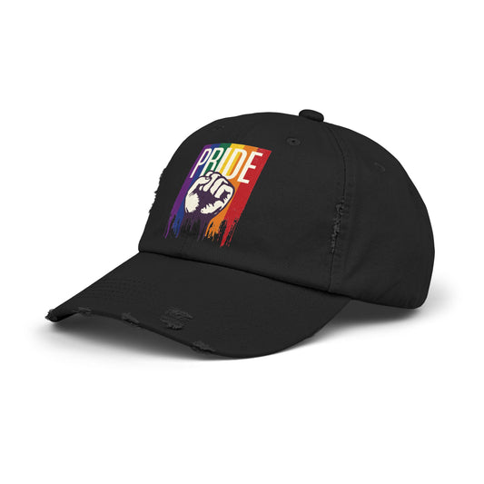 Unisex Distressed Cap - Pride Fist Graphic Hat for Celebrating LGBTQ+ Identity