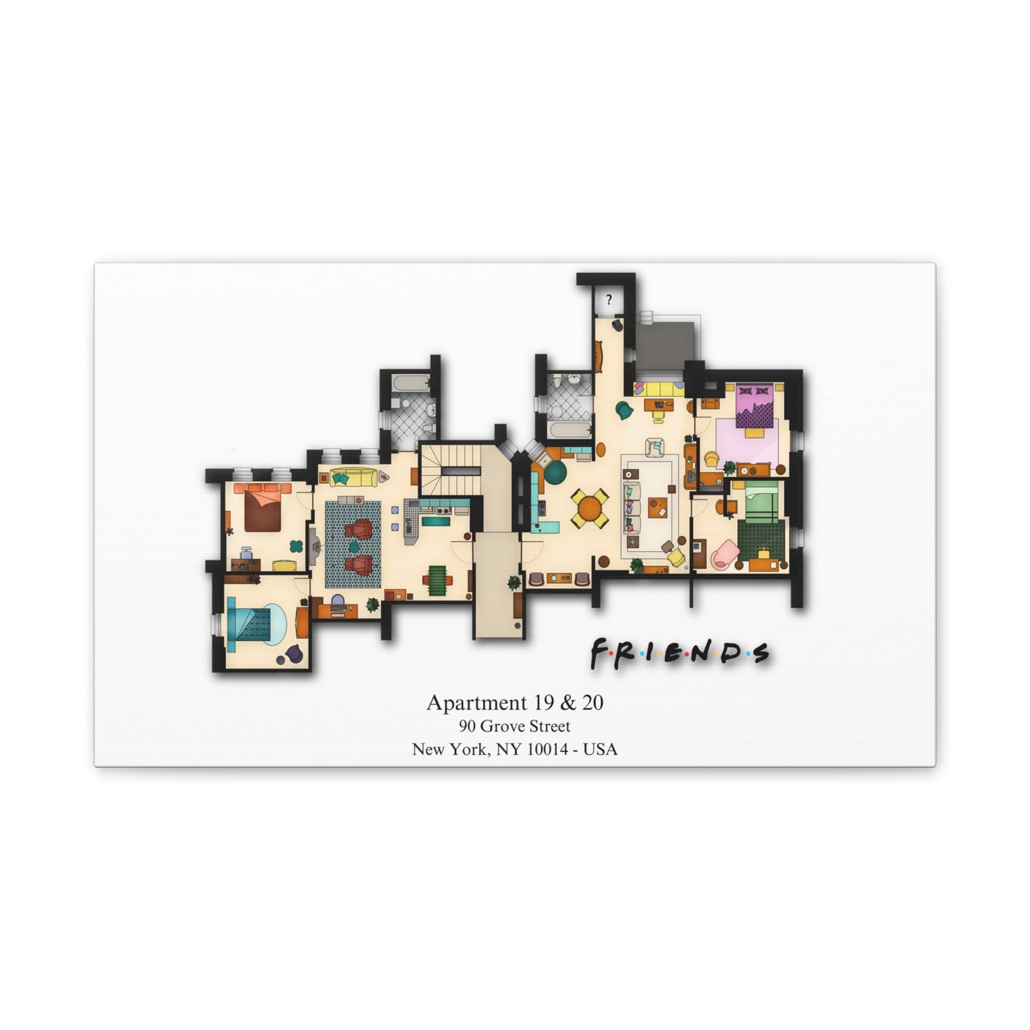Friends TV Show Apartments 19 & 20 Layout Canvas Prints - Various Size Options