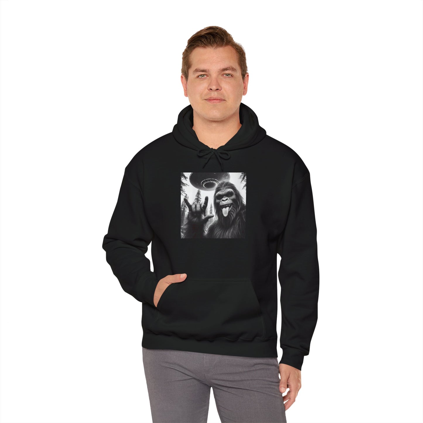 Funny Sasquatch Bigfoot Rock On Selfie Unisex Hoodie