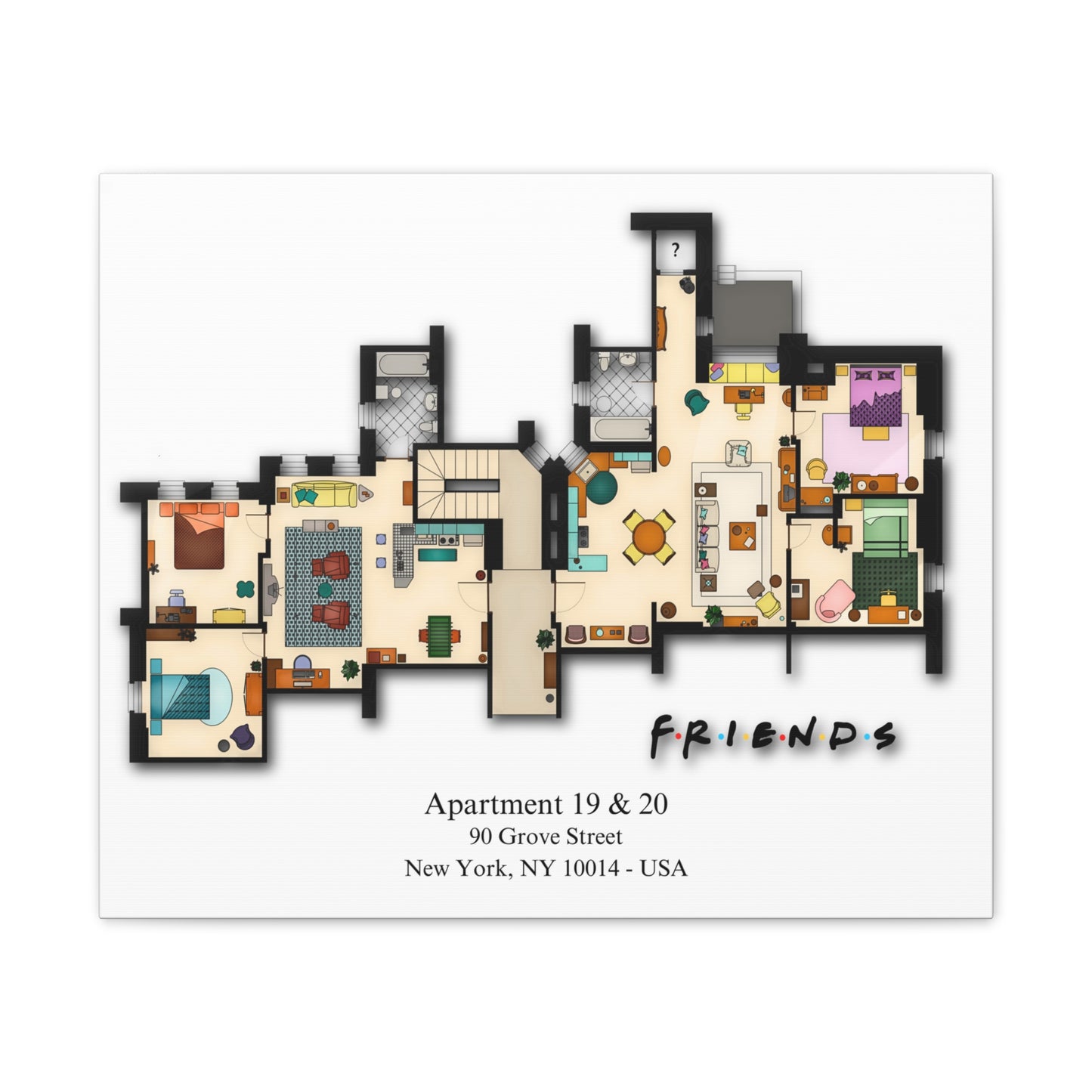 Friends TV Show Apartments 19 & 20 Layout Canvas Prints - Various Size Options
