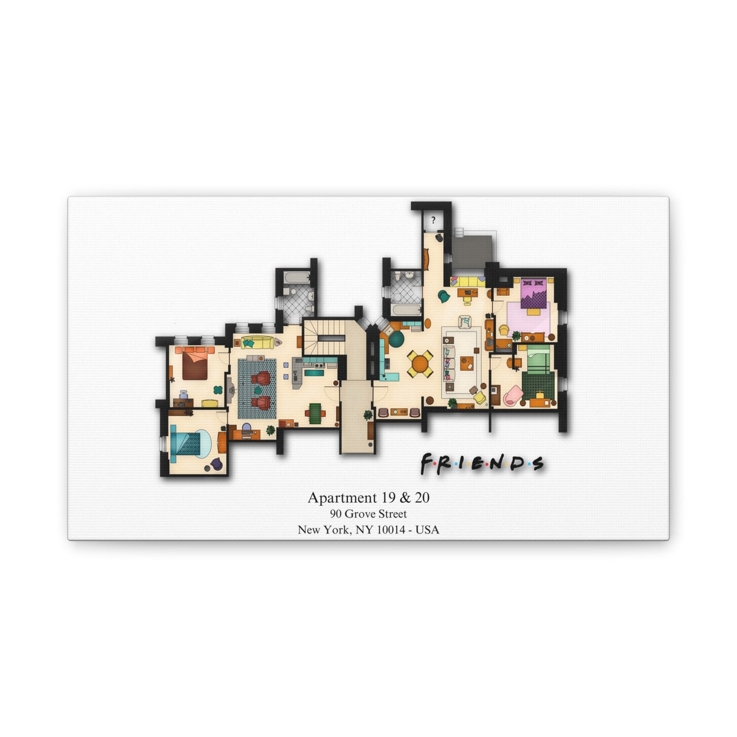 Friends TV Show Apartments 19 & 20 Layout Canvas Prints - Various Size Options
