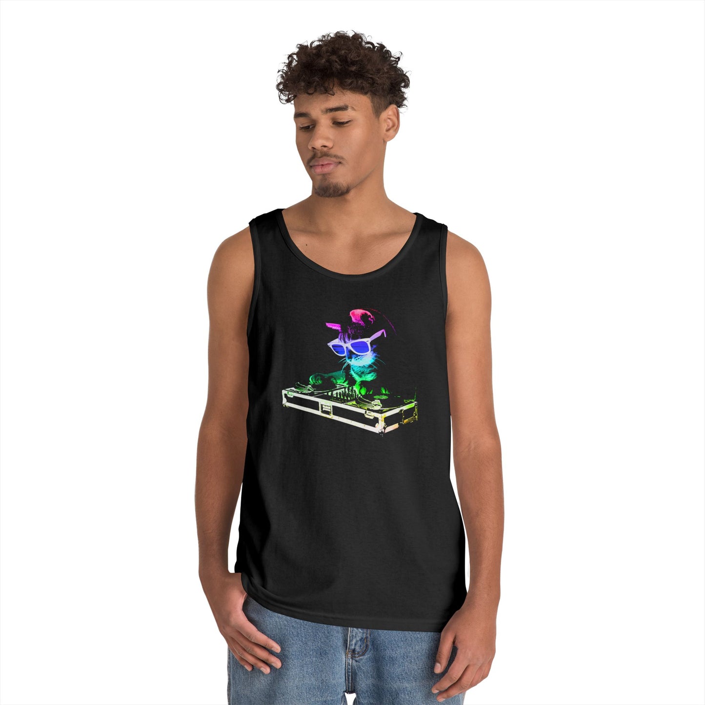 Retro Rainbow DJ Kitty Tank Top