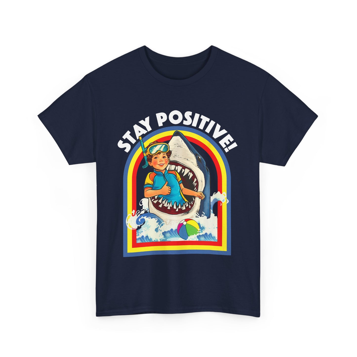 Funny, Retro 'Stay Positive' Shark Tee