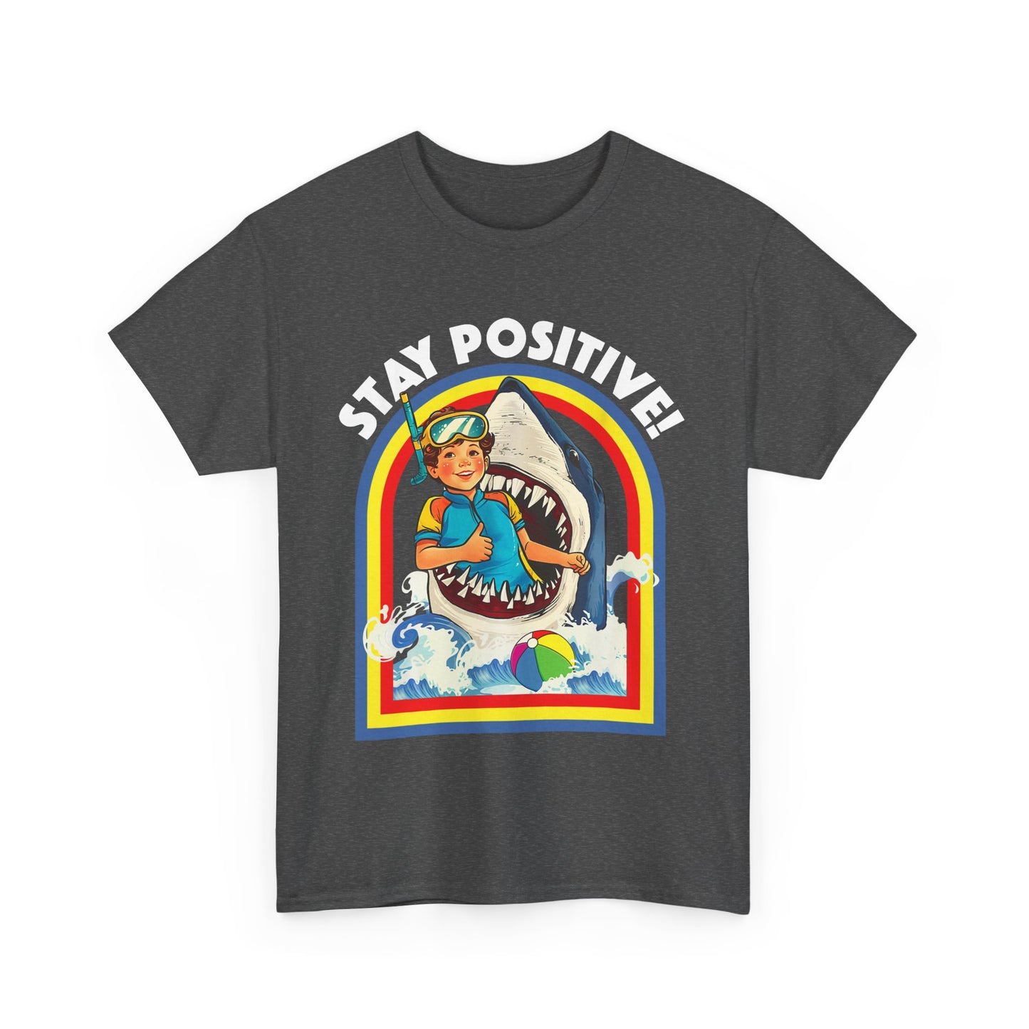Funny, Retro 'Stay Positive' Shark Tee
