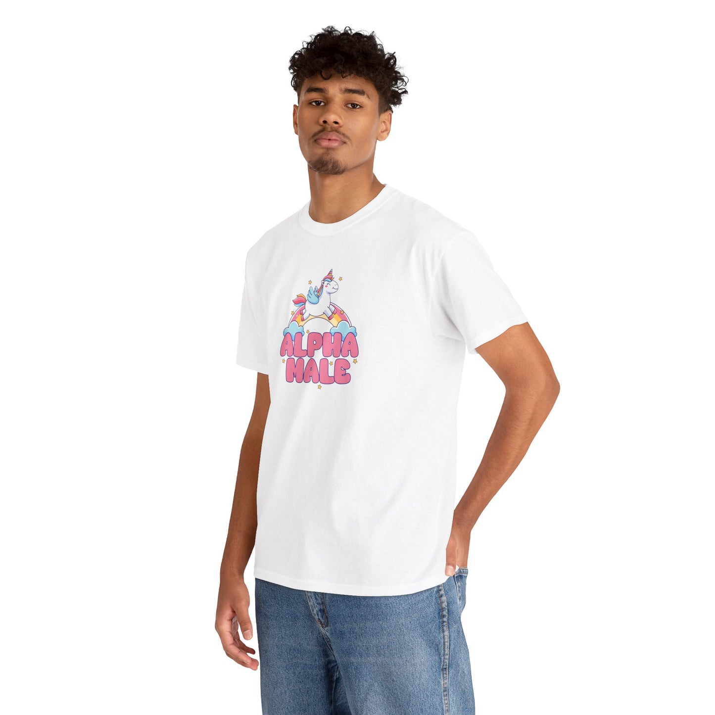 Funny 'Alpha Male' Unicorn and Rainbow Novelty T-Shirt