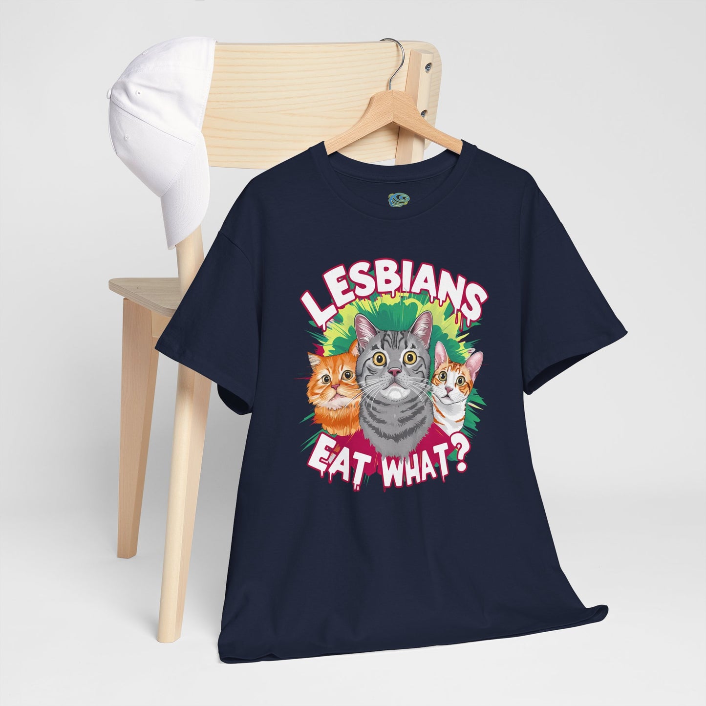 Lesbians Eat What? Unisex Heavy Cotton Tee - Fun & Quirky Cat Design