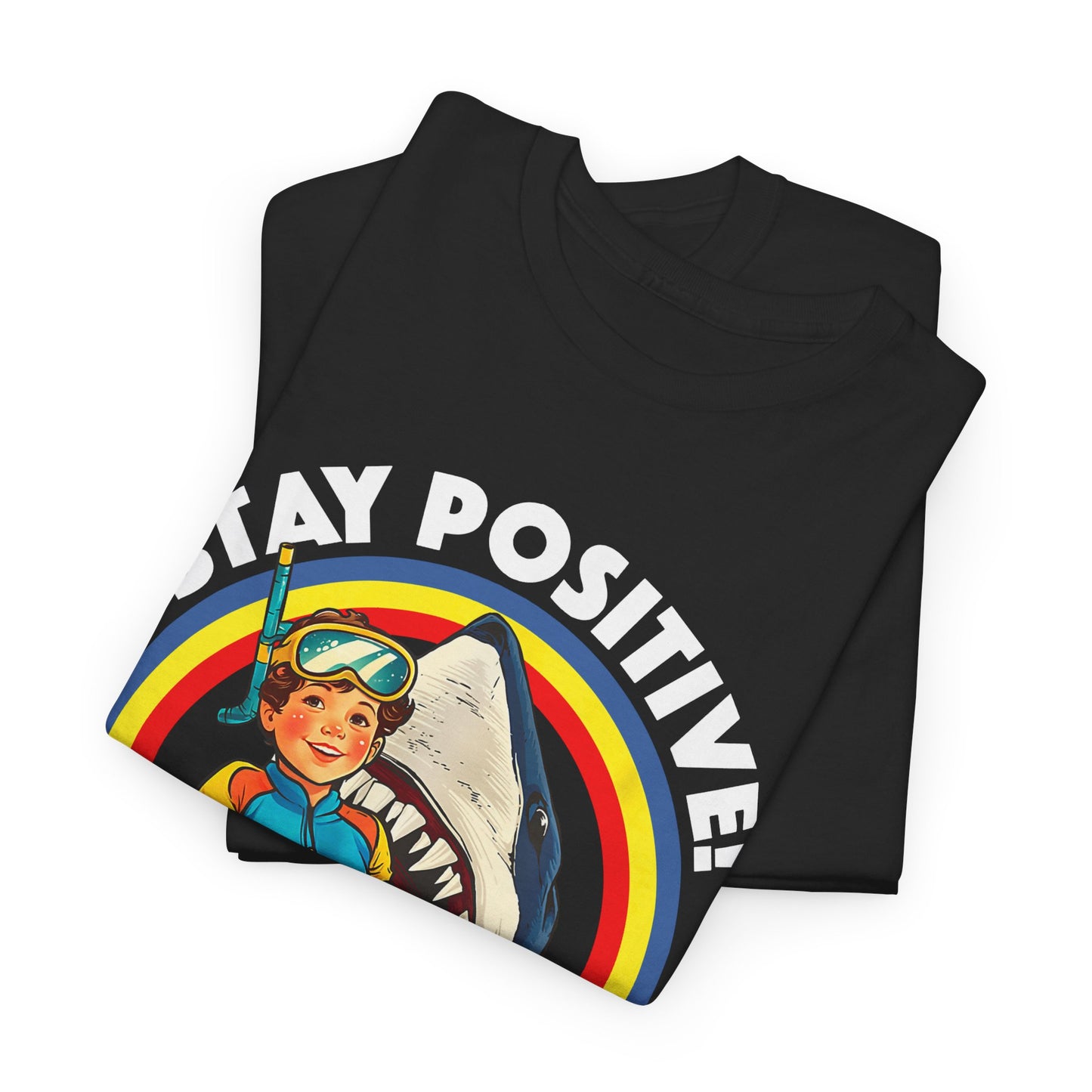 Funny, Retro 'Stay Positive' Shark Tee