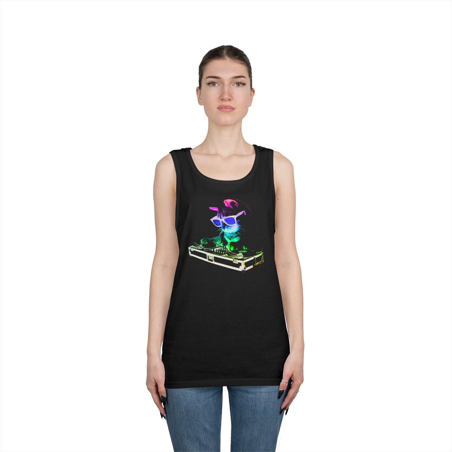 Retro Rainbow DJ Kitty Tank Top