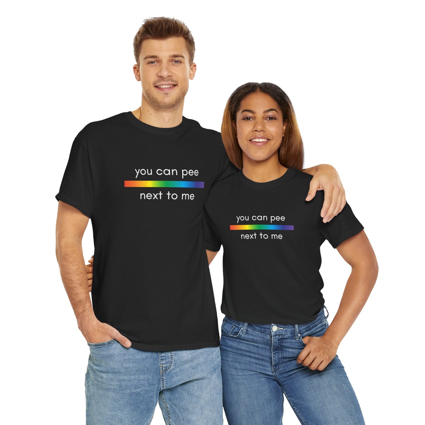Funny Pride Tee: You Can Pee Next to Me, LGBTQ Shirt, Unisex Cotton Tee, Humor T-Shirt, Pride Month Gift, Festival Apparel