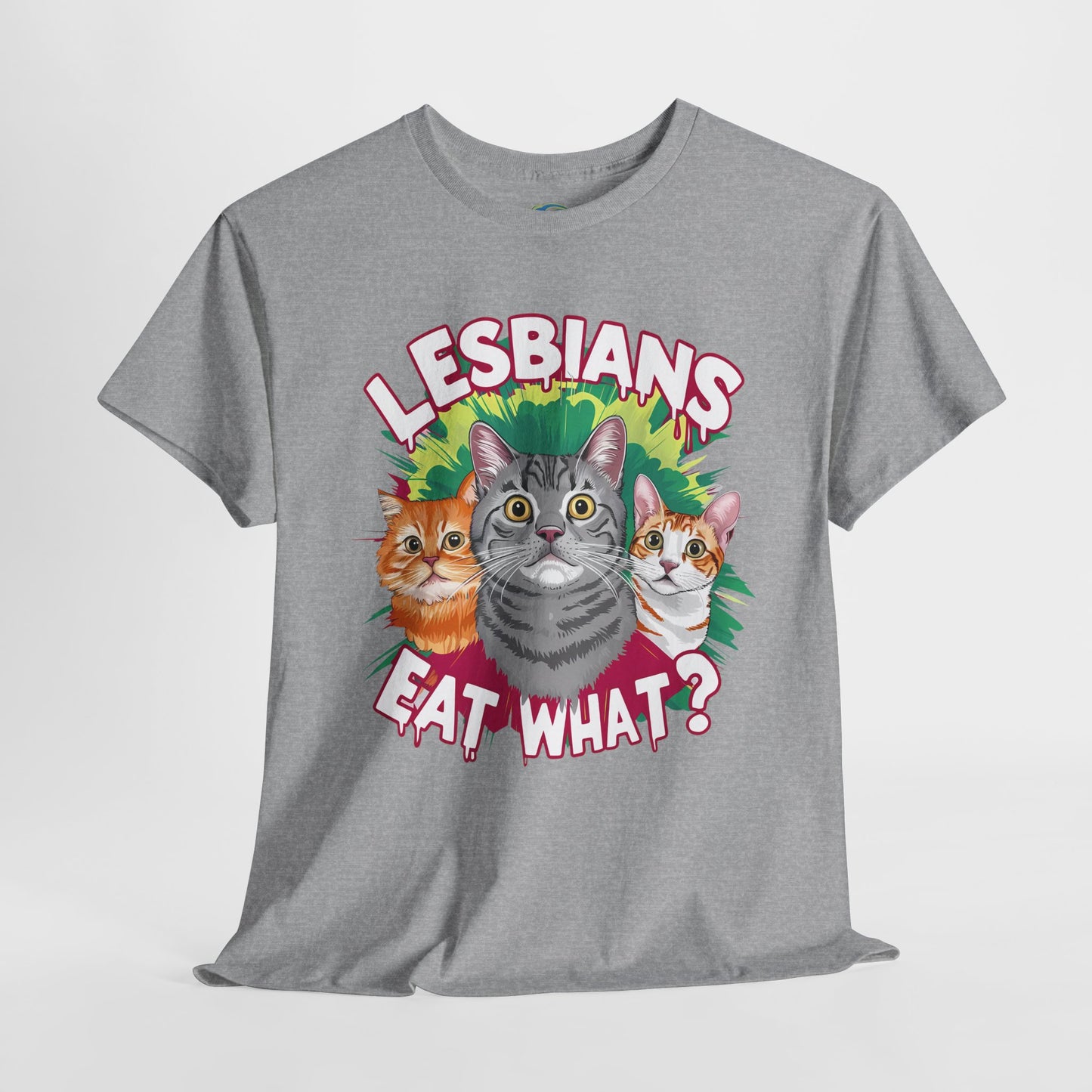 Lesbians Eat What? Unisex Heavy Cotton Tee - Fun & Quirky Cat Design