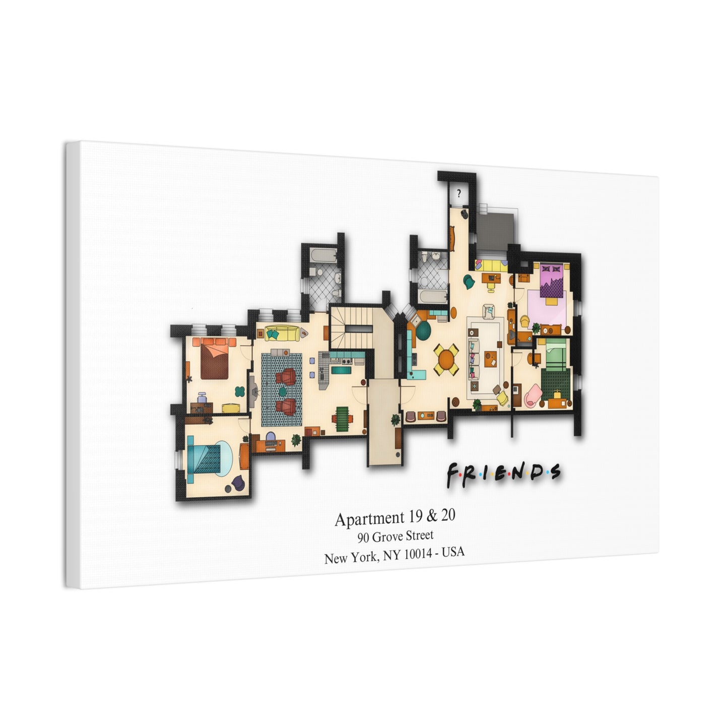 Friends TV Show Apartments 19 & 20 Layout Canvas Prints - Various Size Options
