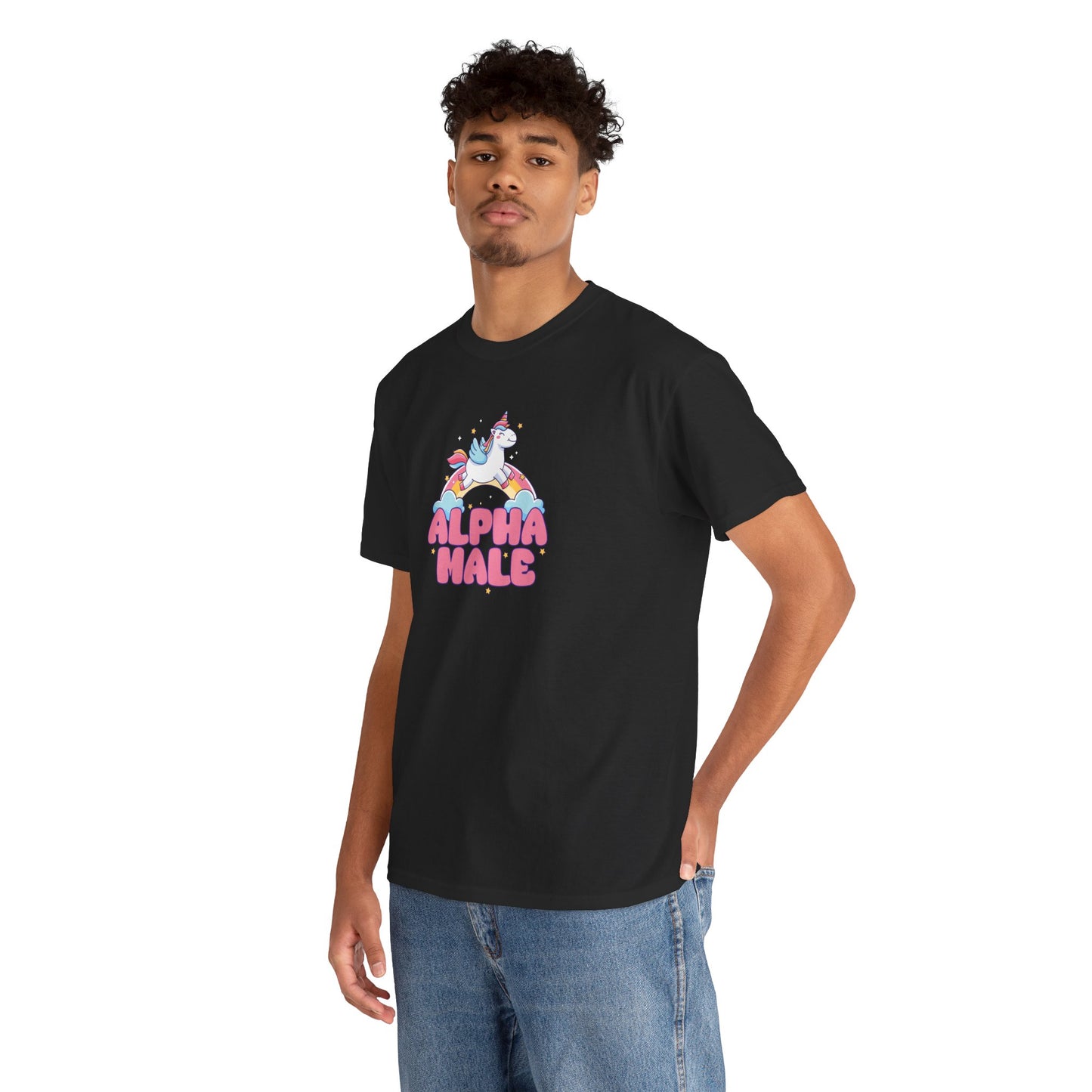 Funny 'Alpha Male' Unicorn and Rainbow Novelty T-Shirt