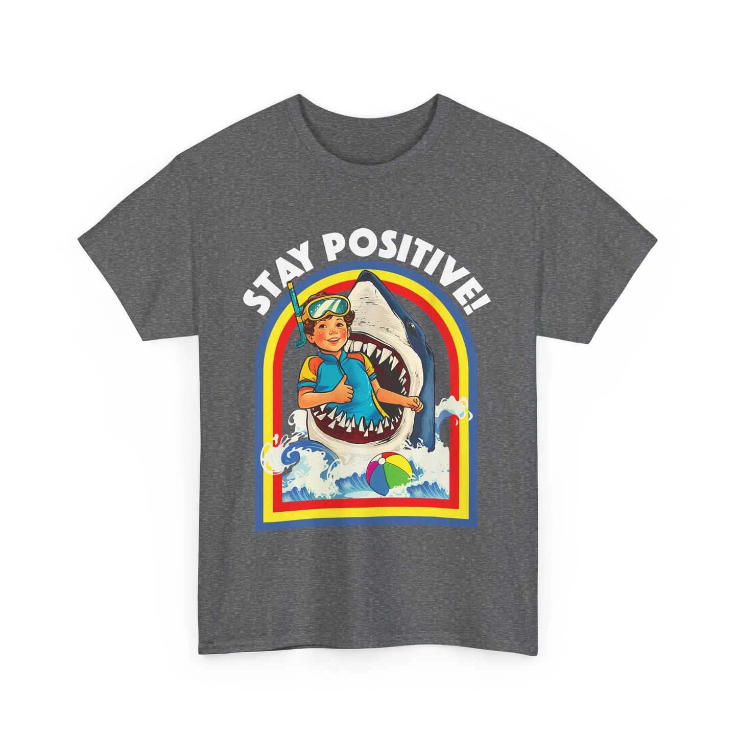 Funny, Retro 'Stay Positive' Shark Tee