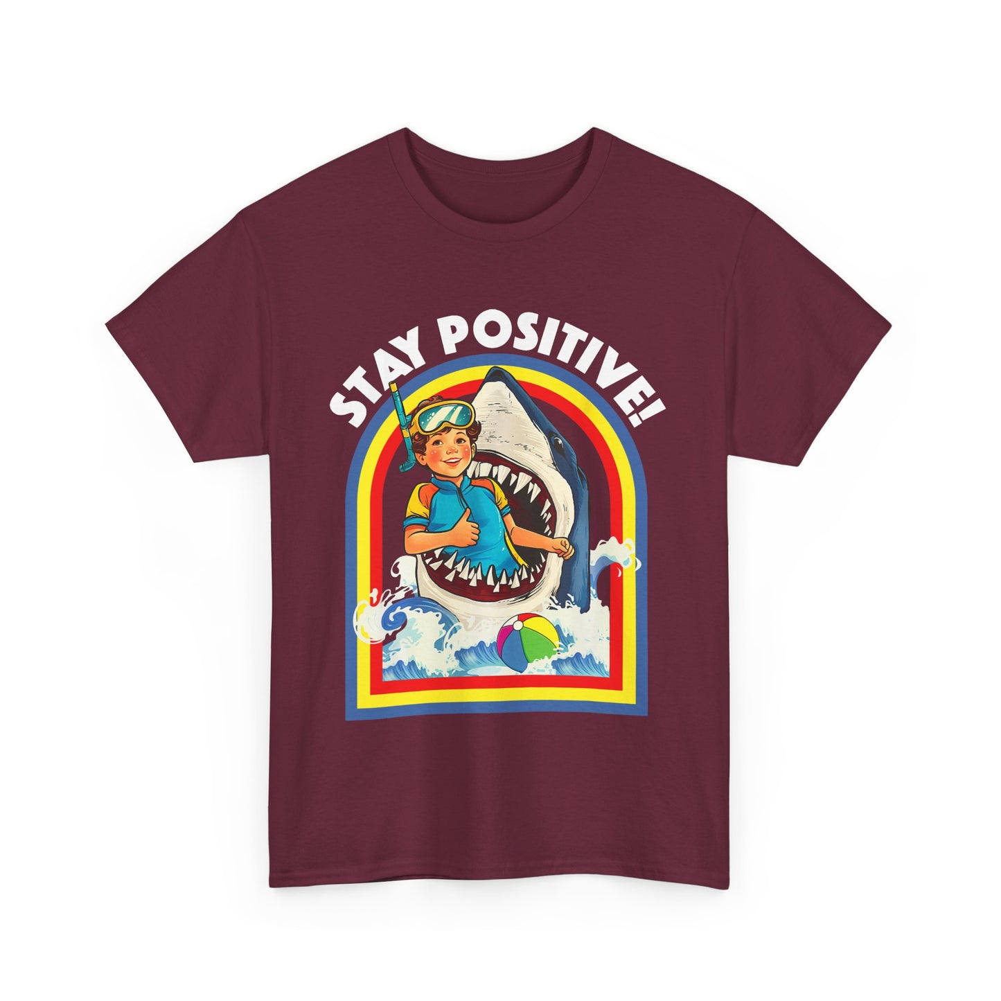 Funny, Retro 'Stay Positive' Shark Tee