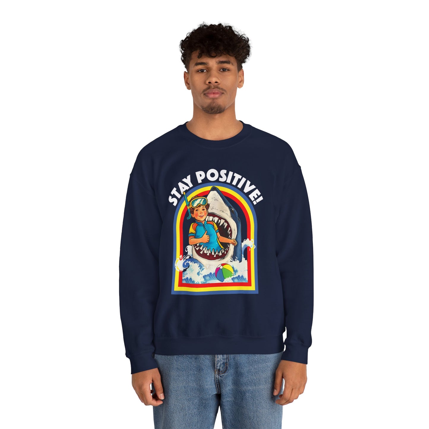 Funny Vintage Retro Shark 'Stay Positive' Sweatshirt