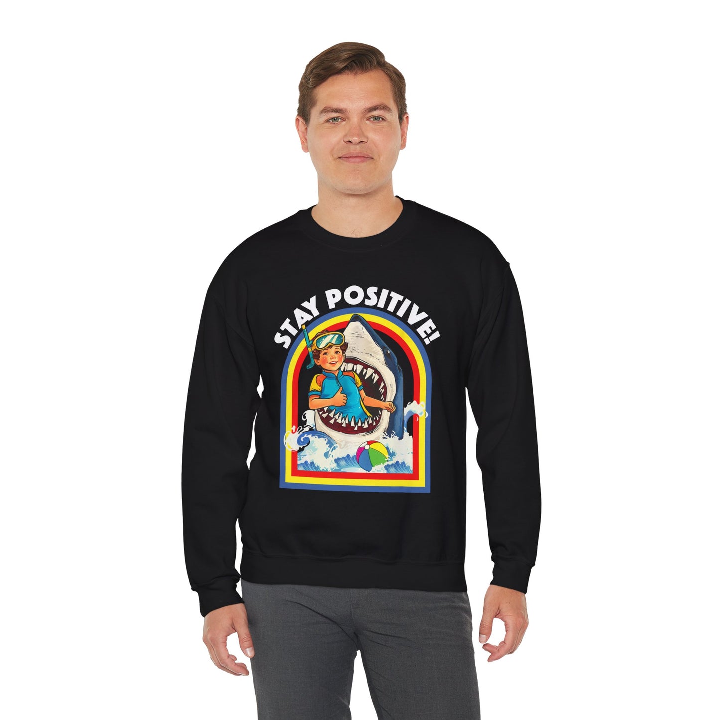 Funny Vintage Retro Shark 'Stay Positive' Sweatshirt