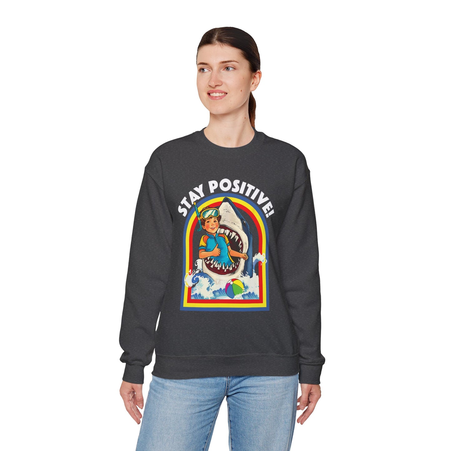 Funny Vintage Retro Shark 'Stay Positive' Sweatshirt