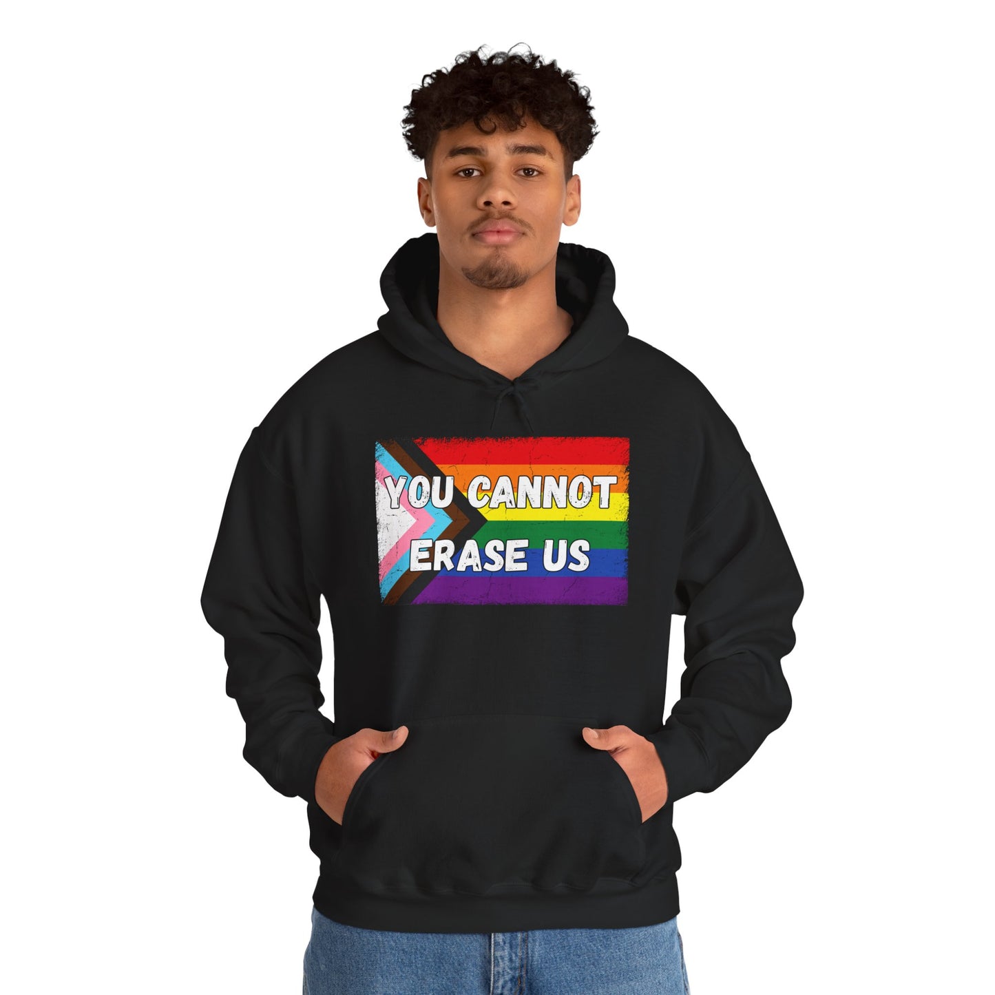 Pride Message Hoodie, LGBTQ+ Sweater, You Cannot Erase Us Sweatshirt, Unisex Hooded Sweatshirt, Inclusive Apparel