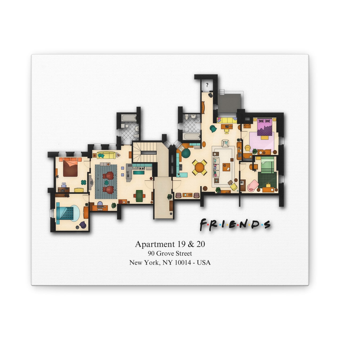 Friends TV Show Apartments 19 & 20 Layout Canvas Prints - Various Size Options