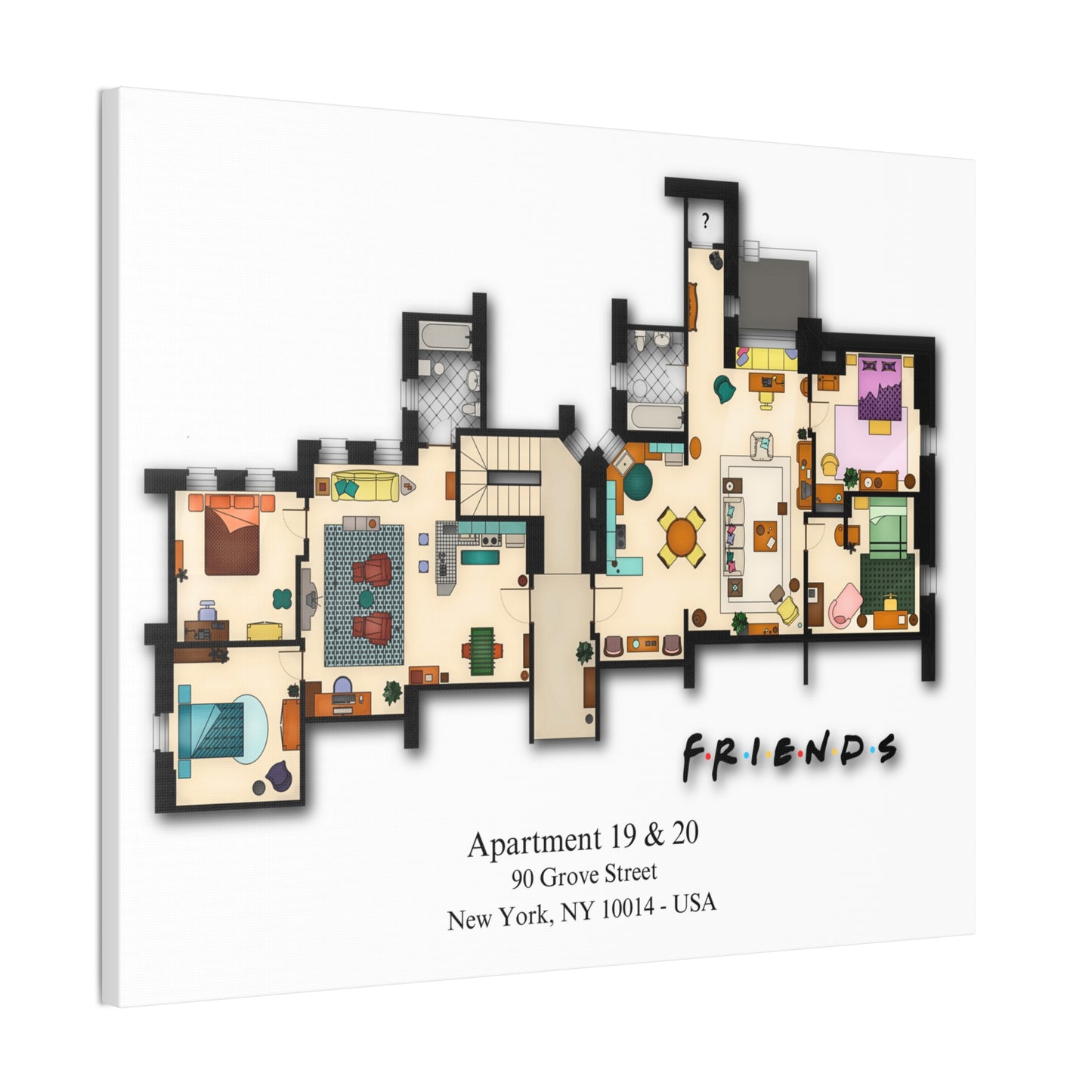 Friends TV Show Apartments 19 & 20 Layout Canvas Prints - Various Size Options