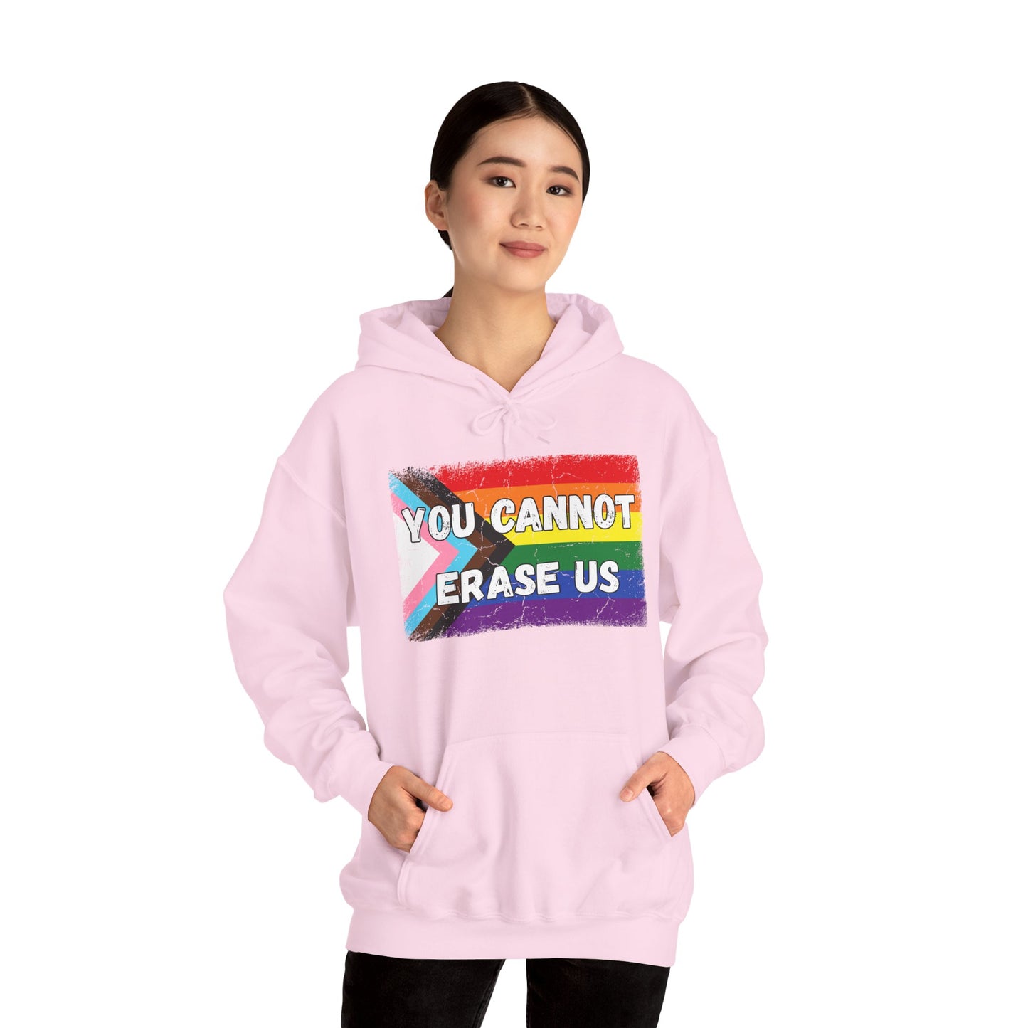 Pride Message Hoodie, LGBTQ+ Sweater, You Cannot Erase Us Sweatshirt, Unisex Hooded Sweatshirt, Inclusive Apparel