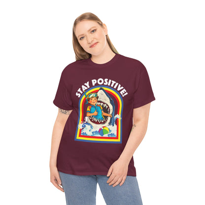 Funny, Retro 'Stay Positive' Shark Tee