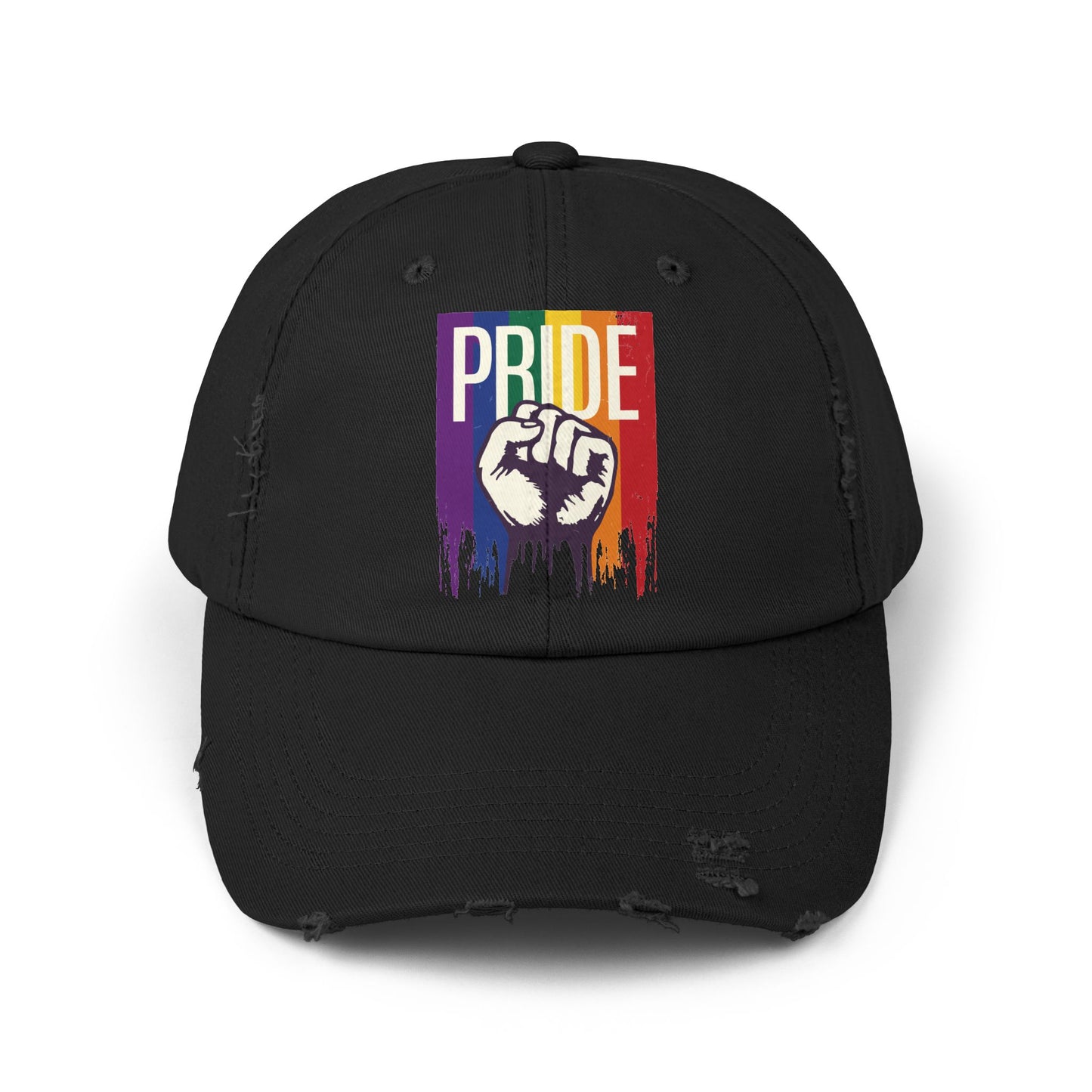 Unisex Distressed Cap - Pride Fist Graphic Hat for Celebrating LGBTQ+ Identity