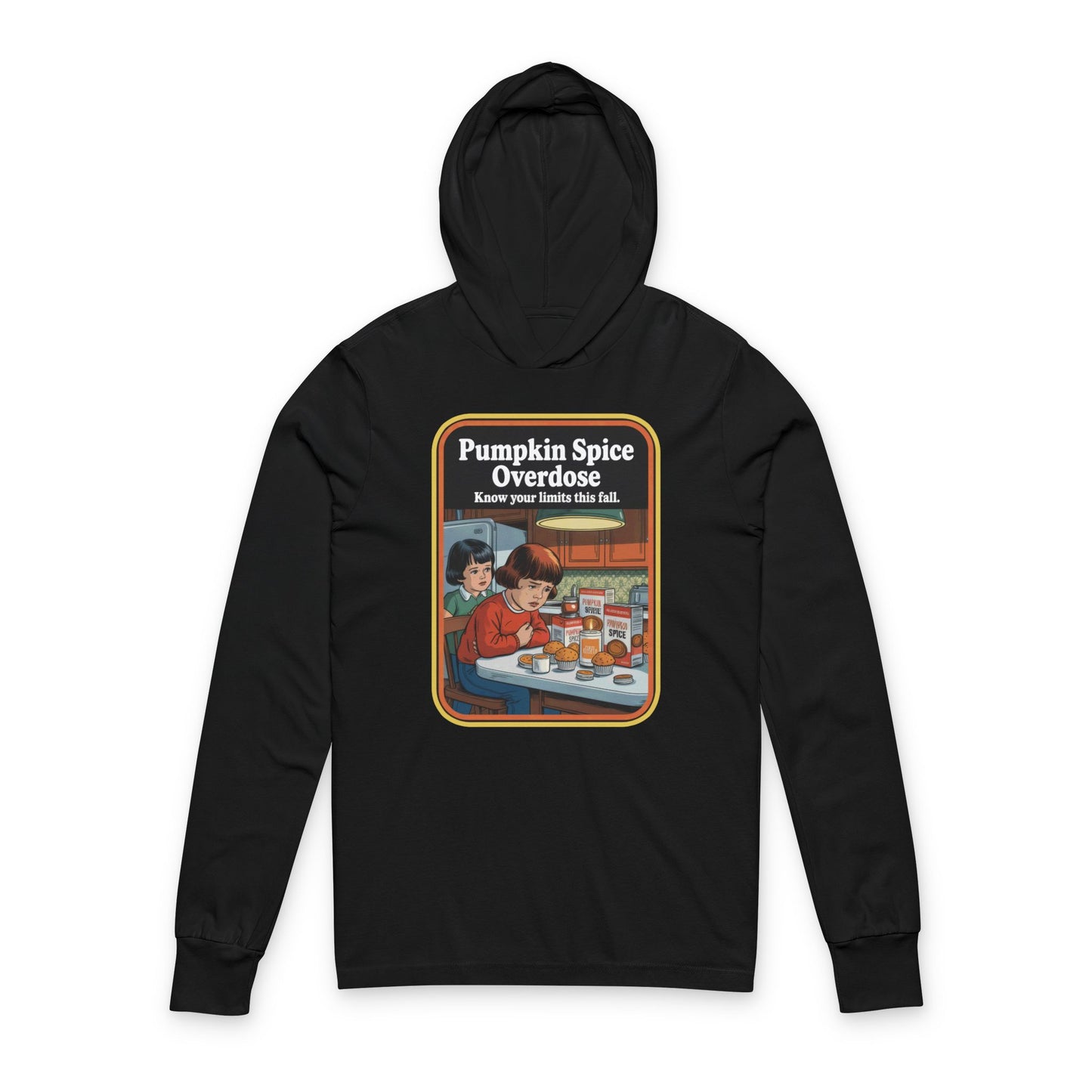 Pumpkin Spice Overdose Hooded Tee, Cozy Fall Apparel, Perfect for Autumn Gatherings, Halloween, Thanksgiving Gift