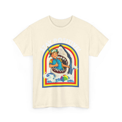 Funny, Retro 'Stay Positive' Shark Tee