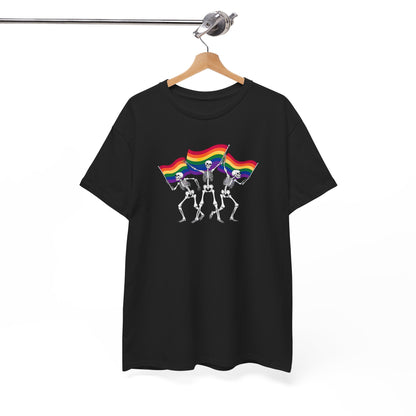 Pride Celebration Tee, Rainbow Skeletons Shirt, Unisex Cotton T-Shirt, LGBTQ+ Apparel, Fun Party Wear, Festival Top