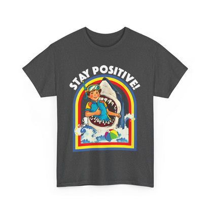 Funny, Retro 'Stay Positive' Shark Tee