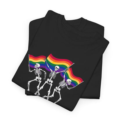 Pride Celebration Tee, Rainbow Skeletons Shirt, Unisex Cotton T-Shirt, LGBTQ+ Apparel, Fun Party Wear, Festival Top