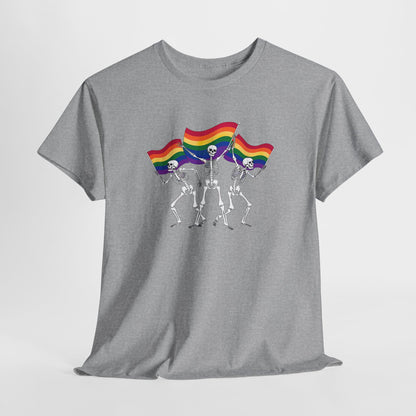 Pride Celebration Tee, Rainbow Skeletons Shirt, Unisex Cotton T-Shirt, LGBTQ+ Apparel, Fun Party Wear, Festival Top