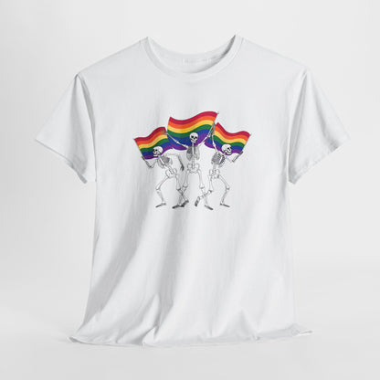 Pride Celebration Tee, Rainbow Skeletons Shirt, Unisex Cotton T-Shirt, LGBTQ+ Apparel, Fun Party Wear, Festival Top
