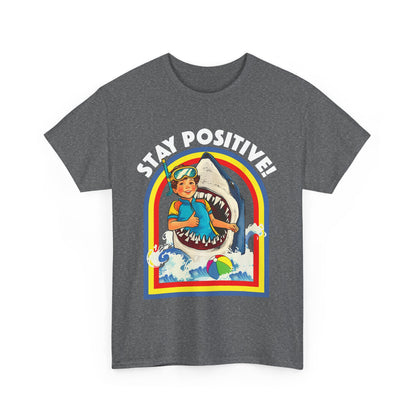 Funny, Retro 'Stay Positive' Shark Tee