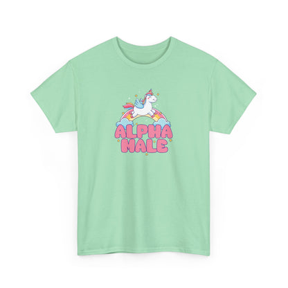 Funny 'Alpha Male' Unicorn and Rainbow Novelty T-Shirt