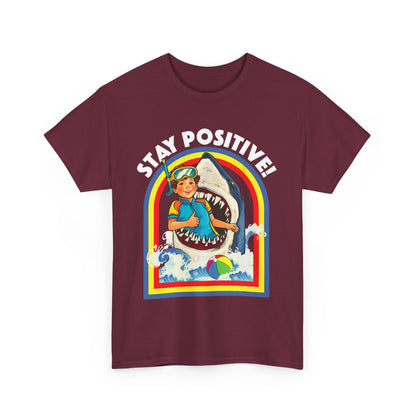 Funny, Retro 'Stay Positive' Shark Tee